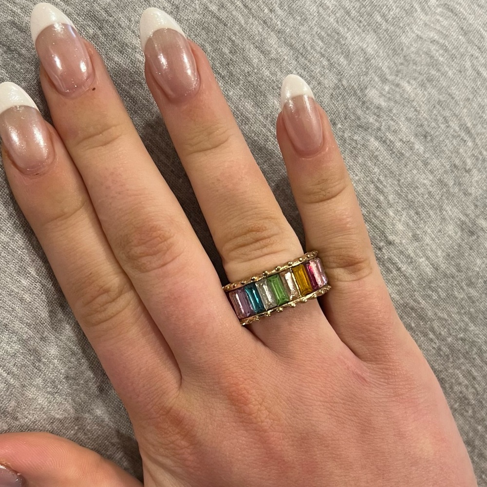 Gold filled rainbow baguette ring